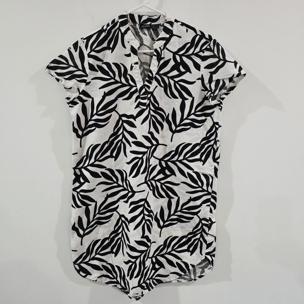 Womens Linen Mini Shirt‎ Dress Size 6 Beach Coastal Euro Summer Floral